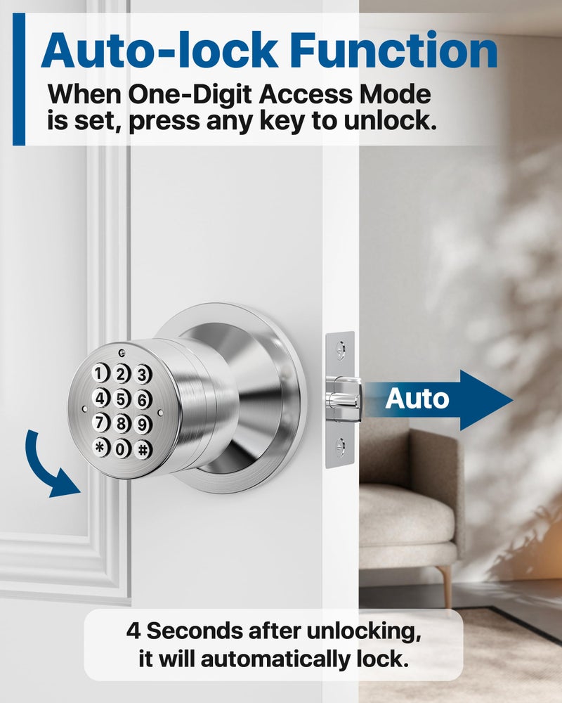 HIDALIFE Door Knob with Keypad  Door Lock with Code  Keypad Door Lock with Handle  Keyless Entry Door Lock for Front Door Garage Home Apartment  Satin Chrome - Image 3